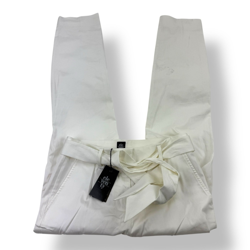 Eleventy White Cotton Elastane Belted Flat Front‎ Slack Pants Women's US 2 EU 40